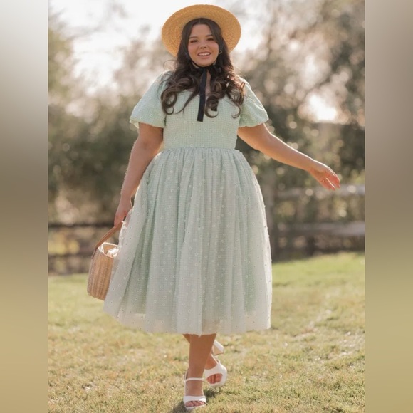 JessaKae Spring Meadow Green Gingham Floral Dress - Picture 2 of 6